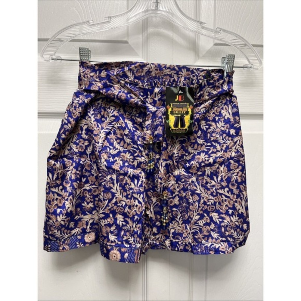 Junglee Billee Shorts Floral Print Tie Waist Beaded Accents Boho Free Size S/M